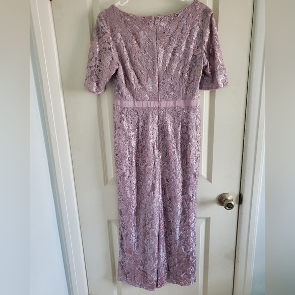 BHLDN Adrianna Papell Levi Smoky Amethyst Purple Metallic Short Sleeve Lace Gown - Picture 6 of 10